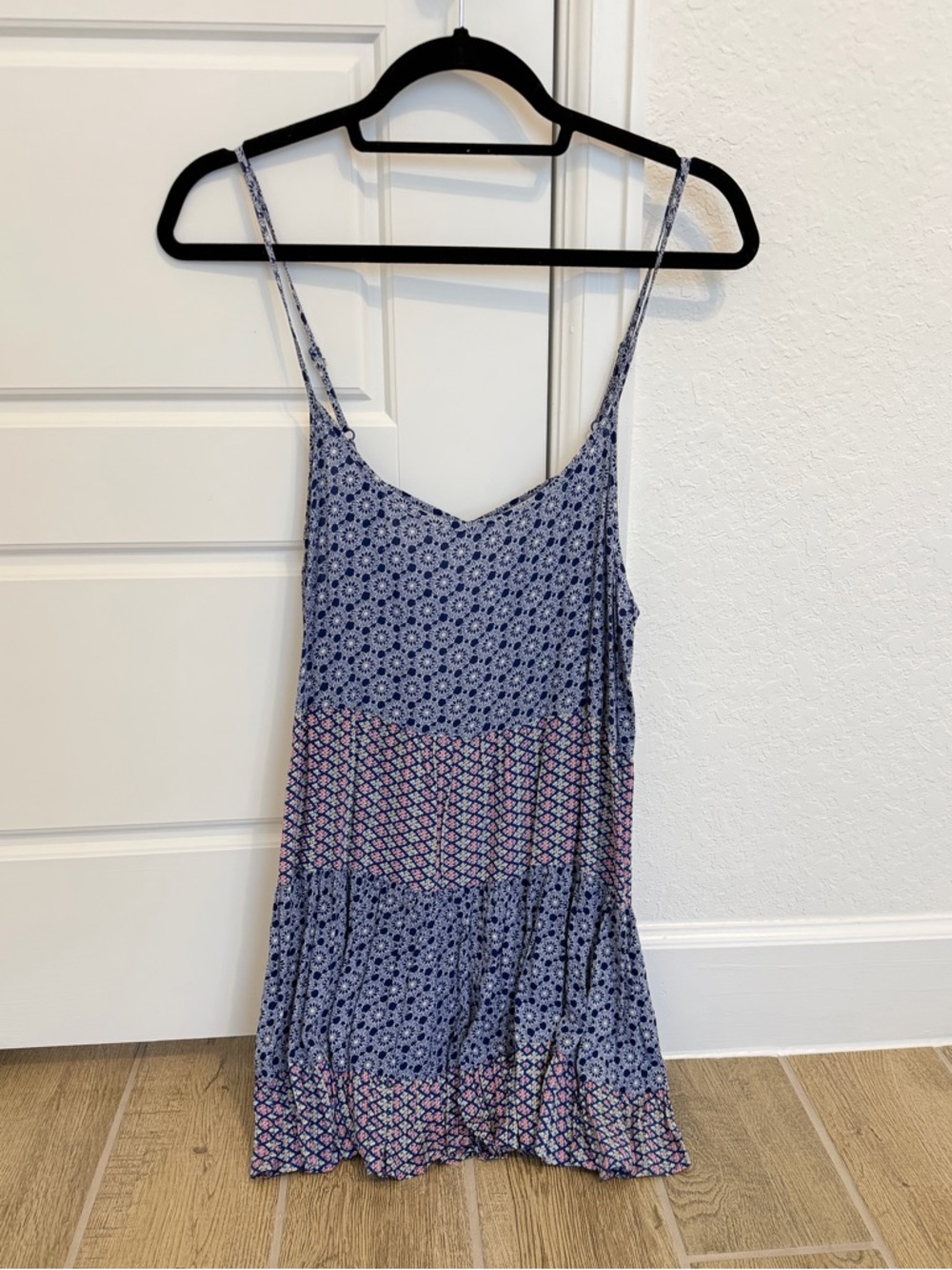 Cozy Casual Blue Floral Mixed-Print Sundress